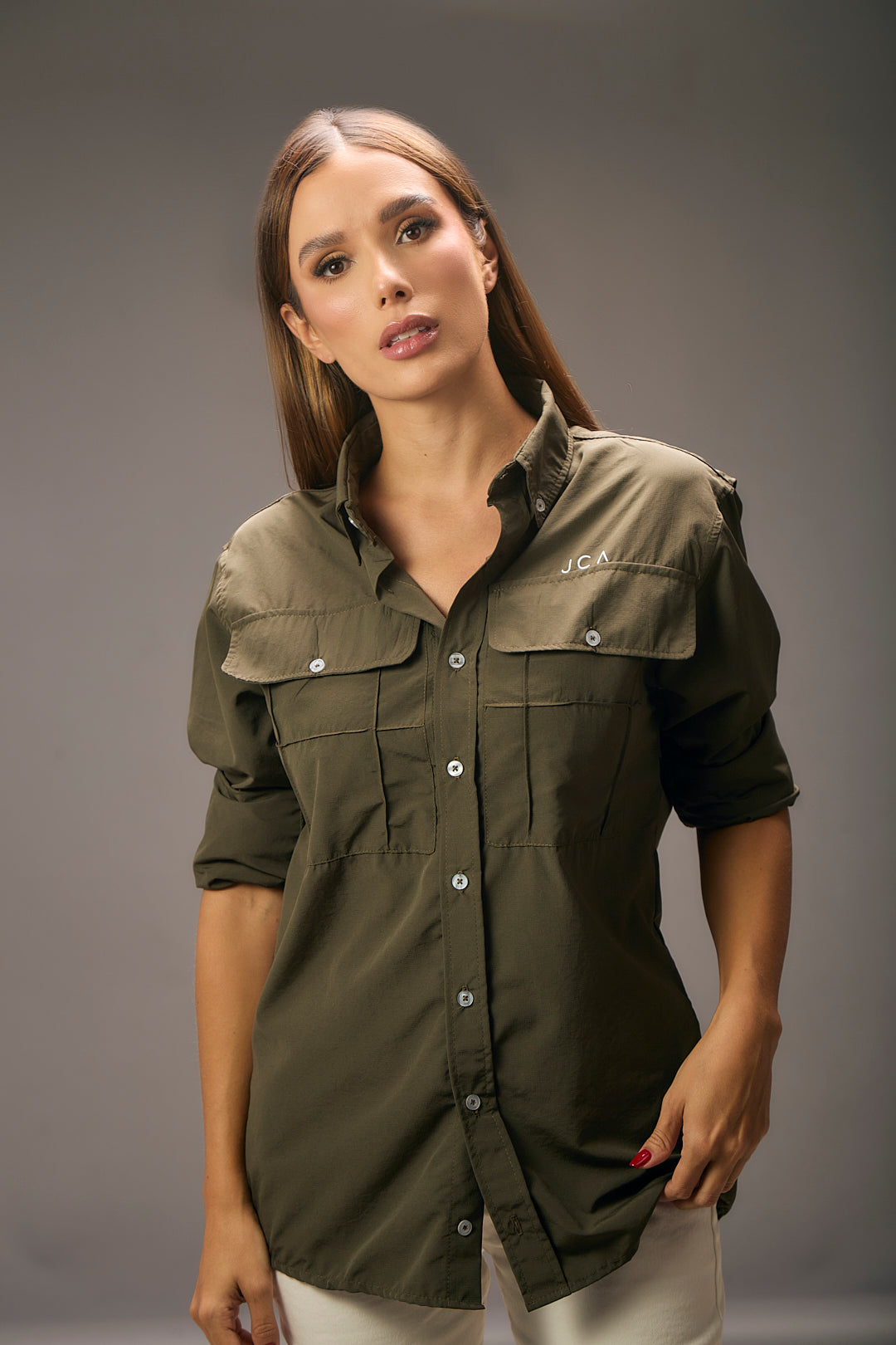 Camisa verde militar mujer online